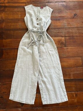 Vince Camuto 100% Linen Wide Leg Jumpsuit Size S Seafoam Button Front Boho